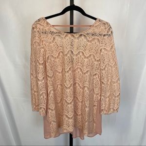 Bobeau Sheer and Lace Pink Blouse, size Large